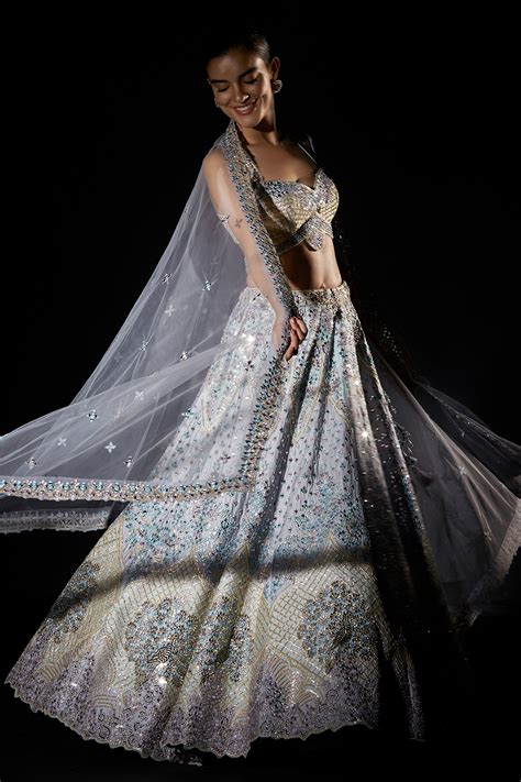 Buy Blue Raw Silk Embroidered Floral Sweetheart Neck Applique Bridal Lehenga Set For Women By