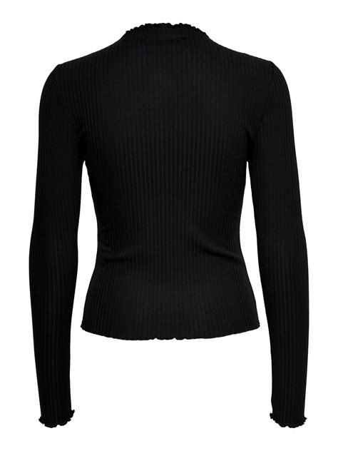 High Neck Long Sleeved Top Black Only®