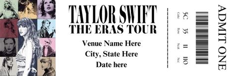 Taylor Swift Eras Tour Ticket Template Editable Etsy