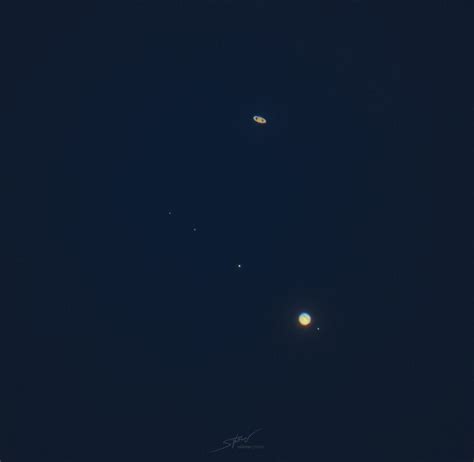 20Dec2020 telescope view of Jupiter-Saturn approaching conjunction. We can see 4 of Jupiter's ...