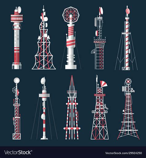 Set Isolated Radio Tower With Antenna Royalty Free Vector