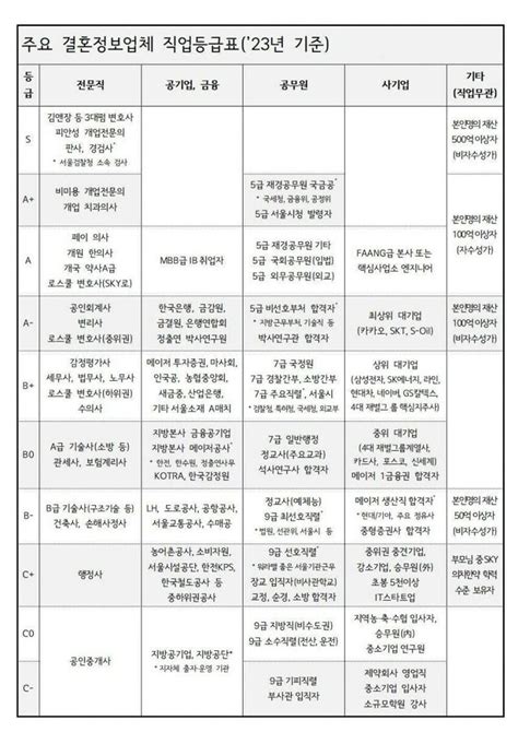 더쿠 결혼정보회사 직업등급표 2023