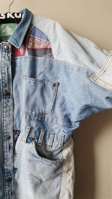 Handmade Patchwork Denim Jacket Vintage 80s Coat Made Of Etsy