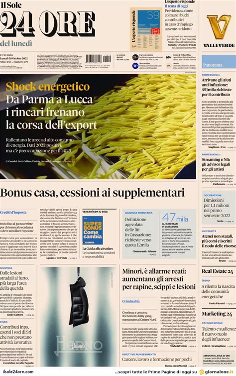 Prime Pagine Giornali Economici Ottobre Bonus Casa E Ue Vs Caro