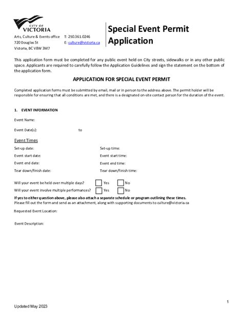 Fillable Online Special Event Permit Application City Of Victoria Fax