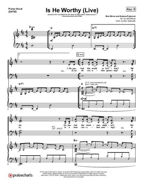 Is He Worthy (Live) Sheet Music PDF (Shane & Shane) - PraiseCharts