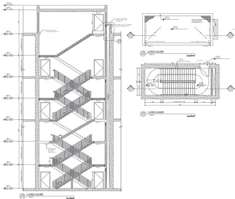 Stairs detail elevation with top view front view and detail view of ...