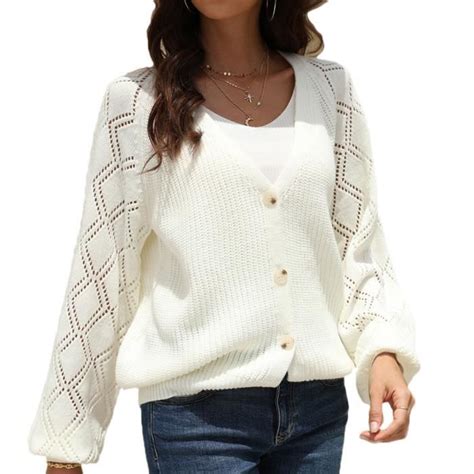 Cardigans Femme Couleur Unie Manche Longue Tricot Évider col en V