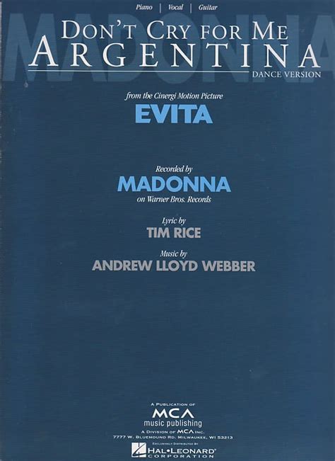 Don T Cry For Me Argentina Sheet Music By Madonna Published Reverb