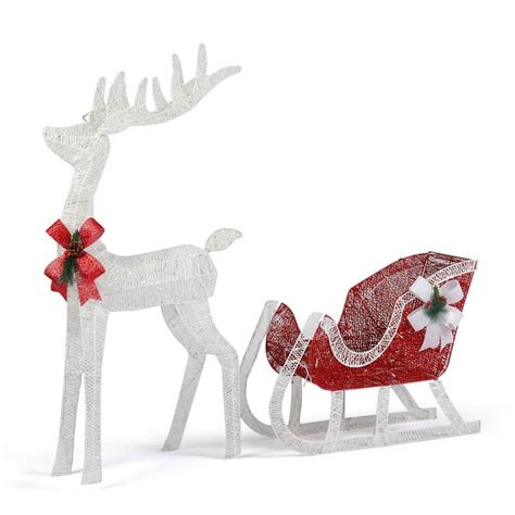 Fithood Ft Lighted Christmas Reindeer Sleigh Outdoor Yard Decoration