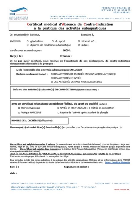 Mod Le De Certificat M Dical Caci Ecole De Plong E Jeunes