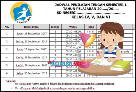 Jadwal Uts Kurikulum 2013 Revisi Untuk Sd Semester 1 Kabar Guru