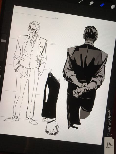 A Drawing Of A Man In A Suit And Tie Standing Next To Another Person