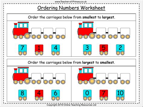 Ordering Numbers Worksheet Math Kindergarten