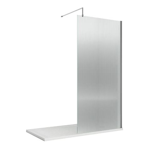 Nuie Fluted Wetroom Shower Screen With Chrome Profile Support Bar