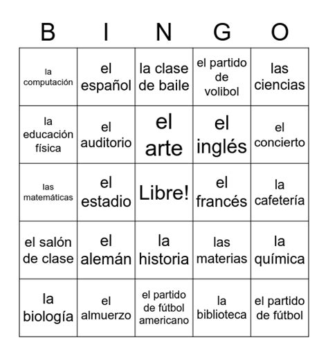 Vocabulario Bingo Card