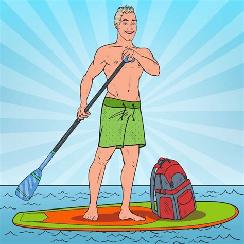 Premium Vector Man Paddling On Stand Up Paddle Board