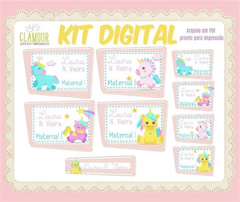 Kit Digital Etiqueta Escolar Unicórnio Elo7 Produtos Especiais