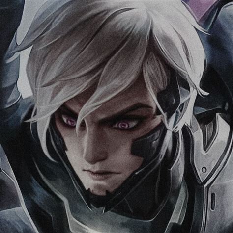 a man with blonde hair and red eyes wearing armor