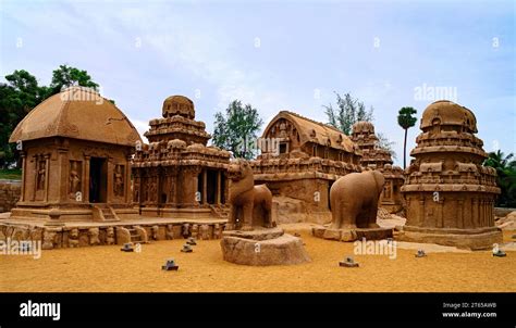 Seventh Century Pancha Rathas Five Chariots At Mahabalipuram On The