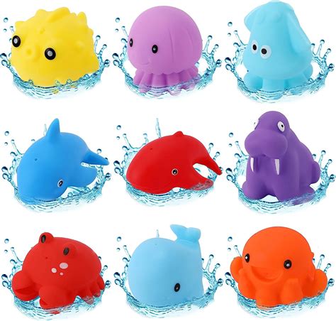 9PCS Baby Bath Toys, Kids Extrusion Water Toys Ocean Animals Bathtub Toys for 1-4 Years Old ...