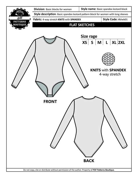 Basic Leotard Pattern Block And Sleeve For Knit Fabric Spandex Etsy