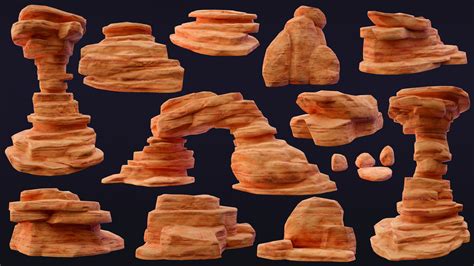 Artstation Stylized Rock Desert Collection 15 Low Poly 3d Models