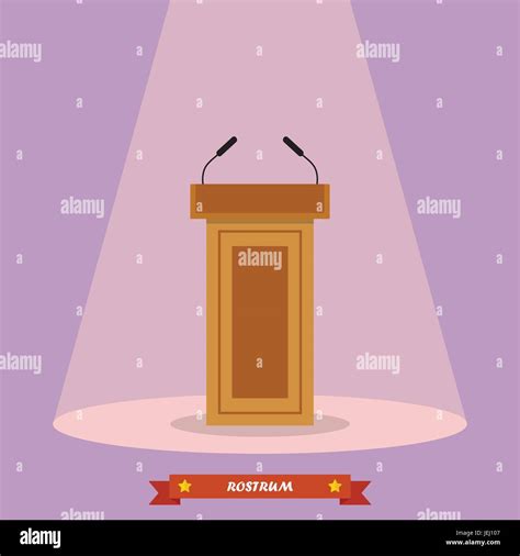 Wooden Podium Tribune Rostrum Stand With Microphones Vector