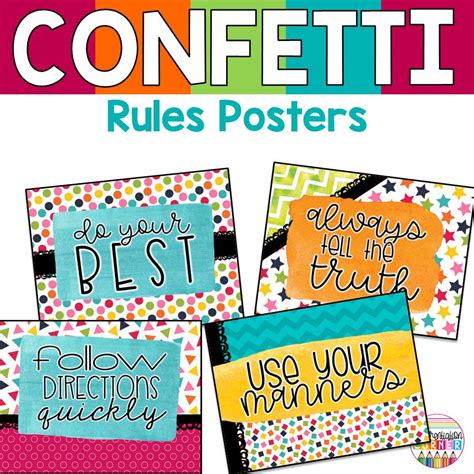 Editable Confetti Rainbow Classroom Rules Posters Confetti Rainbow