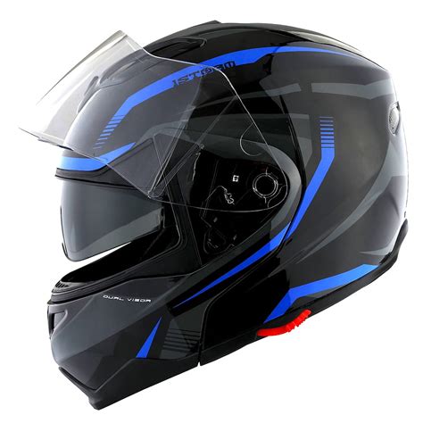 1storm Motorcycle Street Bike Modularflip Up Dual Visorsun Shield Full Face Helmet Hg339 Storm