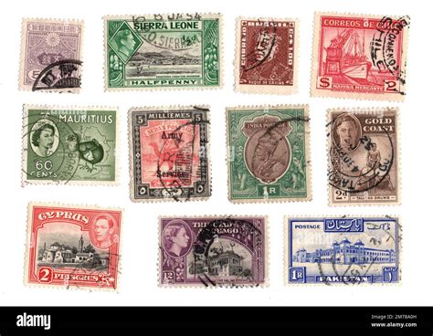 Vintage Used Postage Stamps From Around The World Isolated On A White