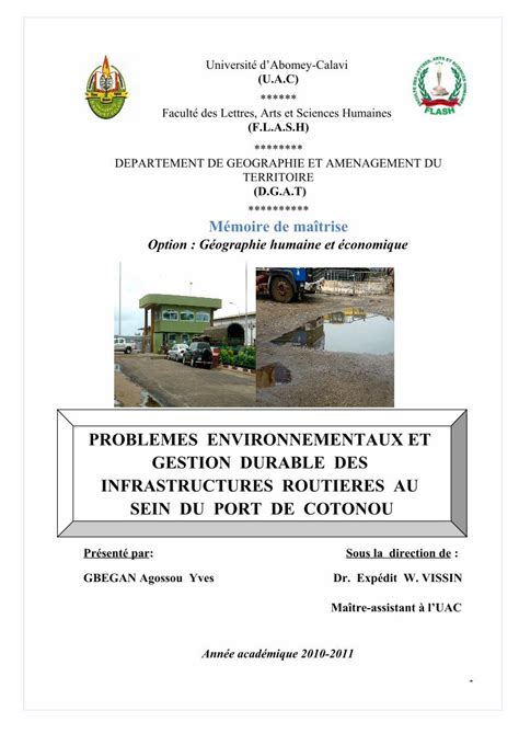 Pdf Problemes Environnementaux Et Gestion Durable Des Infrastructures