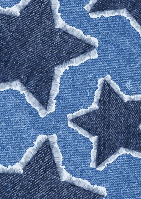 Denim Stars Art Print A5 A4 A3 Blue Frayed Fabric Poster 90s Fashion