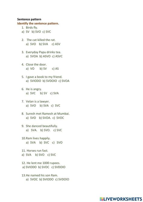 Sentence Patterns Interactive Worksheet Live Worksheets Worksheets Library