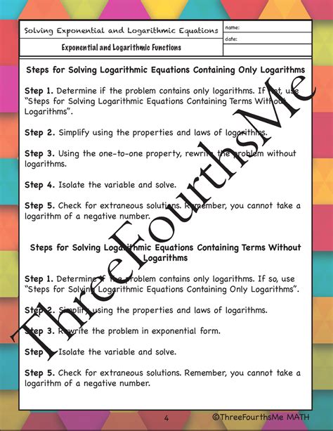 Solving Exponential And Logarithmic Equations Guided Notes For Algebra