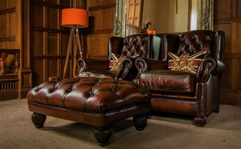 F Pair Of Tetrad Oskar Cigar Brown Leather Chesterfield Wingback