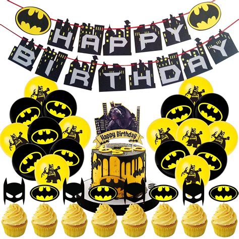 Buy LA FIESTA Batman Birthday Decorations – Batman Birthday Banner, Cake Toppers, Balloons ...