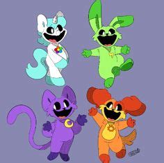 five cartoon characters in different colors and sizes