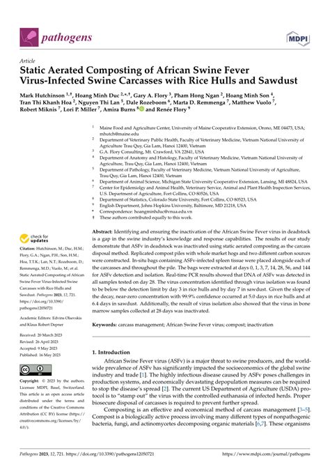 PDF Static Aerated Composting Of African Swine Fever Virus Infected