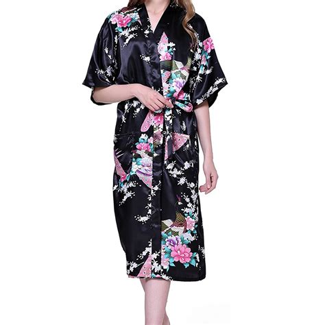 Penkiiy Simulated Silk Bathrobes For Women Women Bathrobes Peacock