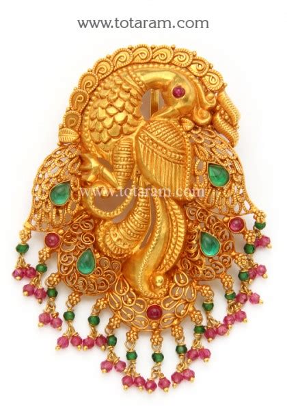 22k Gold Peacock Pendant Temple Jewellery Gp2599