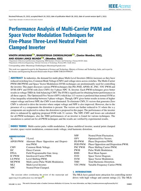 PDF Performance Analysis Of Multi Carrier PWM And Space Vector