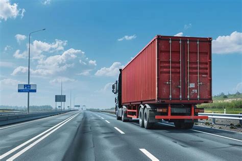 Truck On Highway Road With Red Containerlogis Premium Ai Generated Image