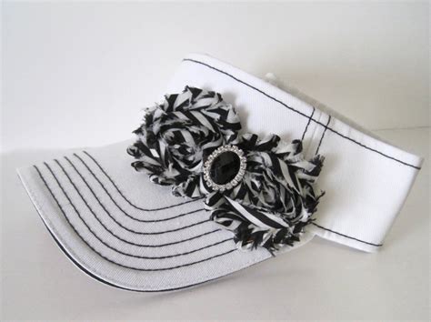 Adorable White Golf Sun Visor With Black Stitching Black And Etsy Black Rhinestone Chiffon