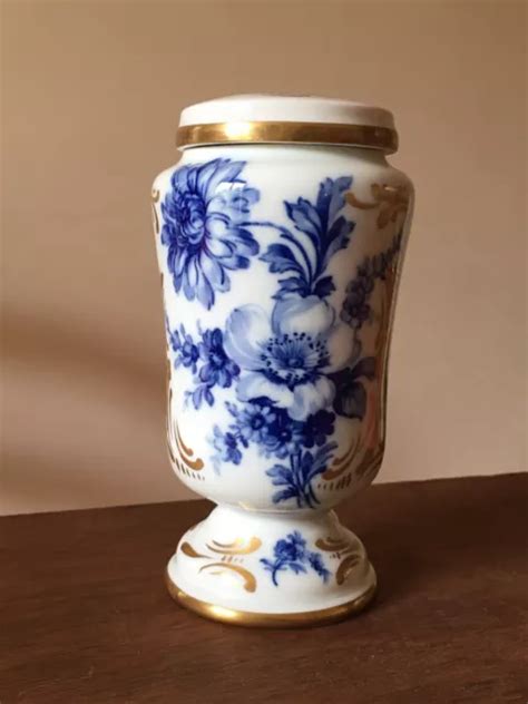 Pot Pharmacie Urne Vase Porcelaine De Limoges Ancien Fleurs Bleu