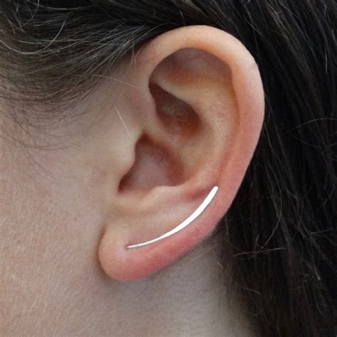 Minimal Ear Climber Silver Climber Earrings Silver Bar Ear Etsy