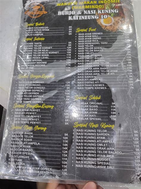 Menu At Nasi Kuning Dan Burjo Katineung 10 Surakarta