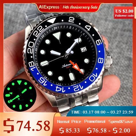 Tandorio Dive Reloj Mec Nico De Acero NH34 GMT Para Hombre Accesorio De