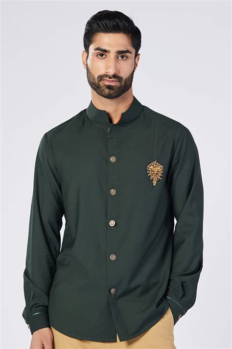 Military Green Shirt With Crest – Melange Singapore