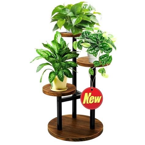 Tetou 3 Tier Plant Stand Indoor Metal Wood Tiered Flower Shelf Stand For Plants Multiple Living